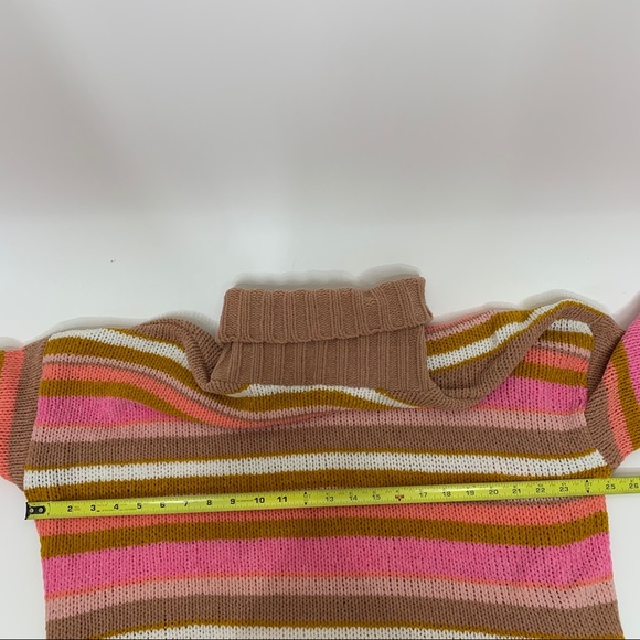 Aerie Oversized Pink Brown Peach White Multi Stripe Chenille Knit Sweater New - Picture 12 of 13